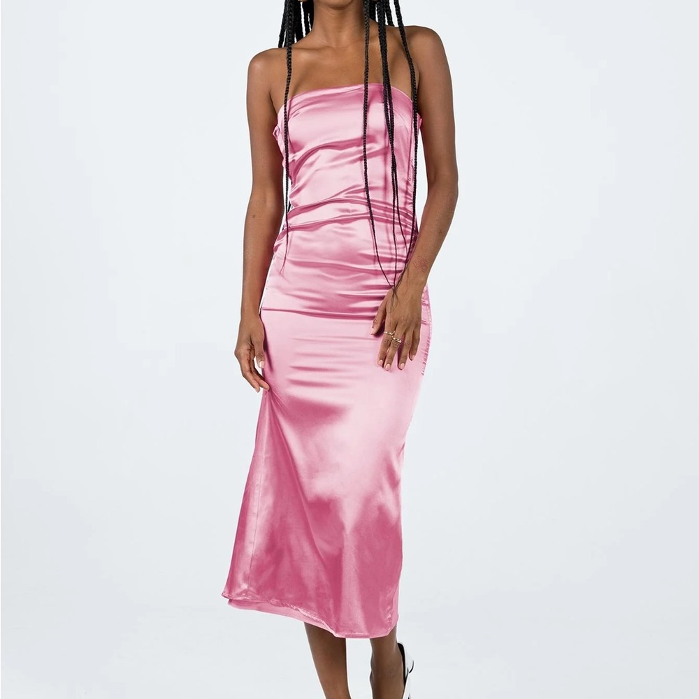Princess Polly Pink Strapless satin Ruched Cocktail Dress
